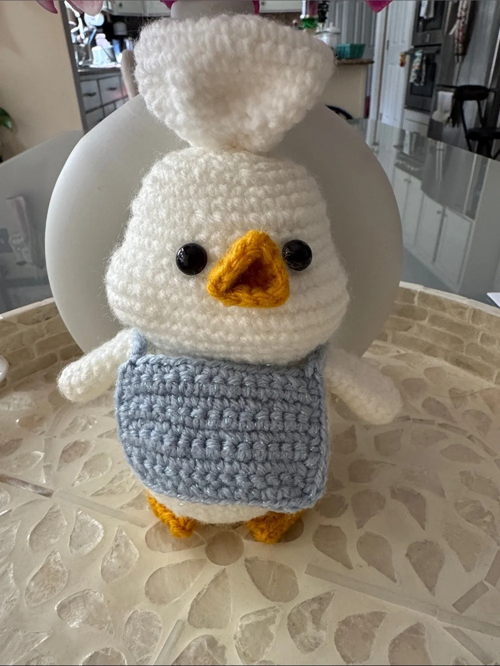 Handmade White & Blue Crochet Chick Plush for Small Pets